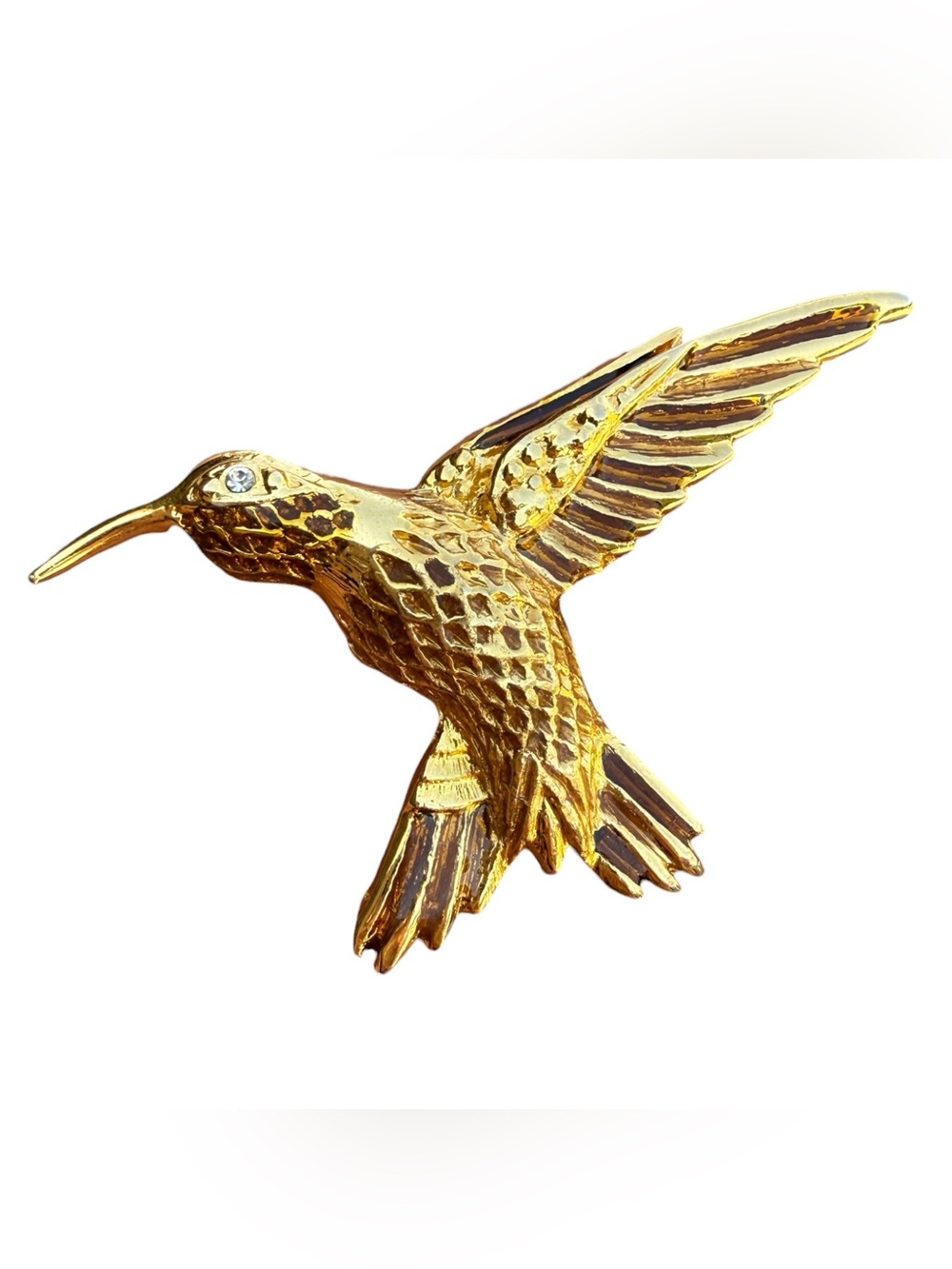 Vintage Gold-Tone Hummingbird with Crystal Eye and Enamel Accents